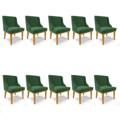 Kit 10 Cadeiras De Jantar Veludo Madeira Castanho Verde