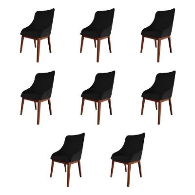 Kit 8 Cadeiras De Jantar Estofada Elisa Anatômica Veludo Preto Base Madeira Maciça Imbuia Preto