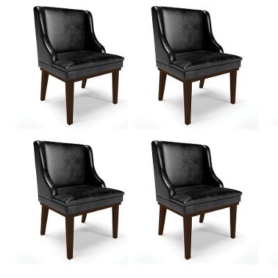 Kit 04 Cadeiras De Jantar Base Fixa Madeira Marrom Cor Preto