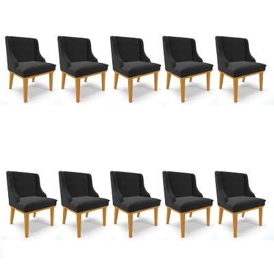 Kit 10 Cadeiras De Jantar Veludo Madeira Castanho Preto