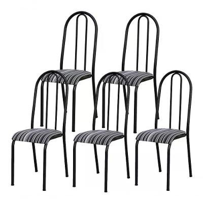 Kit 05 Cadeiras Tubular Cromo Preto 056 Assento Preto Listra