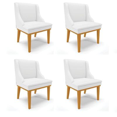 Kit 04 Cadeiras De Jantar Base Madeira Castanho Branco