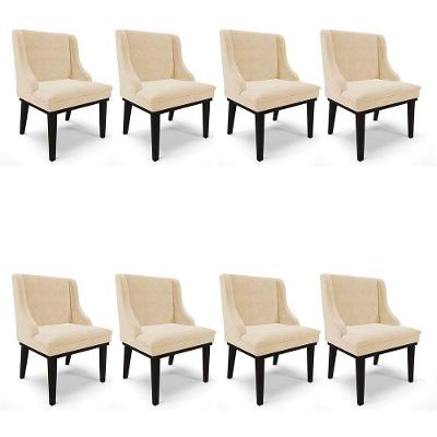 Kit 08 Cadeiras De Jantar Suede Bege Base Fixa Madeira