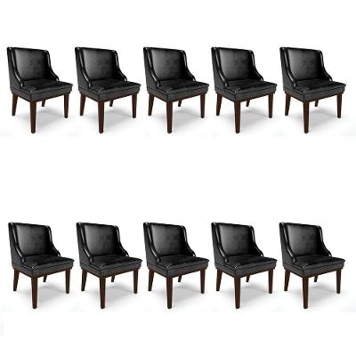 Kit 10 Cadeiras De Jantar Base Fixa Madeira Tabaco Cor Preto