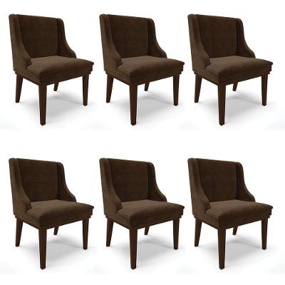 Kit 06 Cadeiras De Jantar Suede Marrom Base Madeira