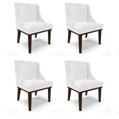 Kit 04 Cadeiras De Jantar Base Fixa Madeira Marrom Branco