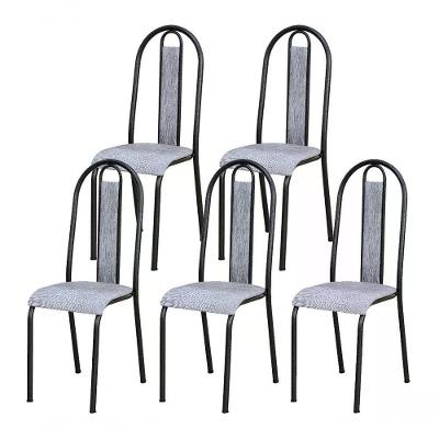 Kit 05 Cadeiras Tubular Cromo Preto 058 Assento Grafiato Gra