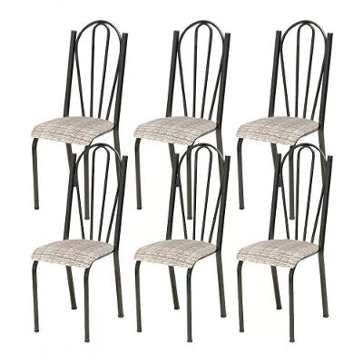 Kit 06 Cadeiras Tubular Cromo Preto 021 Assento Rattan Ratta
