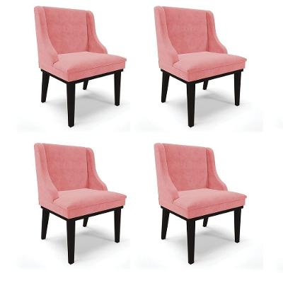 Kit 04 Cadeiras De Jantar Suede Rosê Base Fixa Madeira