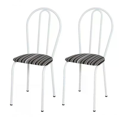 Kit 02 Cadeiras Tubular Branco 004 Assento Preto Listrado Pr