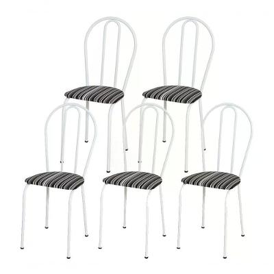 Kit 05 Cadeiras Tubular Branco 004 Assento Preto Listrado Pr