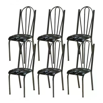 Kit 06 Cadeiras Tubular Cromo Preto 021 Assento Preto Florid