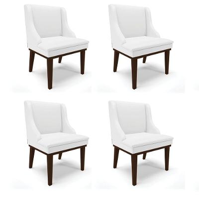 Kit 04 Cadeiras De Jantar Corino Branco Base Madeira