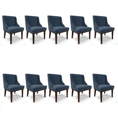 Kit 10 Cadeiras De Jantar Suede Azul Marinho Base Madeira