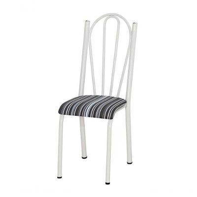 Cadeira Tubular Branca 021 Assento Preto Listrado Branco