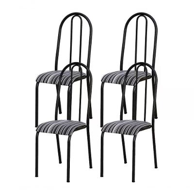 Kit 04 Cadeiras Tubular Cromo Preto 056 Assento Preto Listra