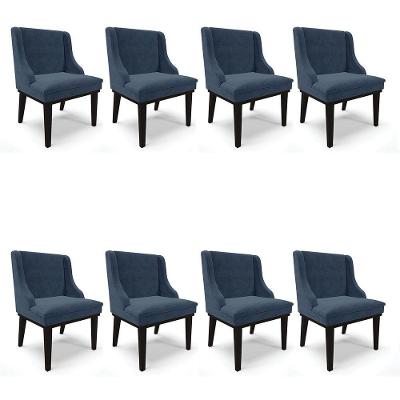 Kit 08 Cadeiras De Jantar Suede Azul Marinho Base Madeira