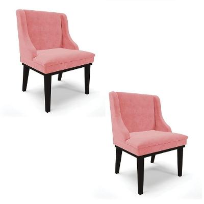 Kit 02 Cadeiras De Jantar Liz Suede Base Madeira Preto Rose