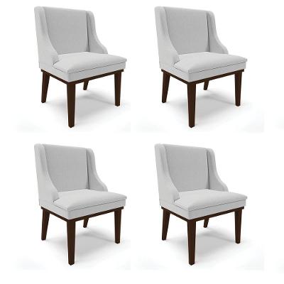 Kit 04 Cadeiras De Jantar Linho Base Madeira Cor Cinza