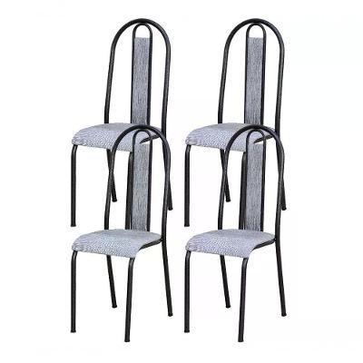 Kit 04 Cadeiras Tubular Cromo Preto 058 Assento Grafiato Gra