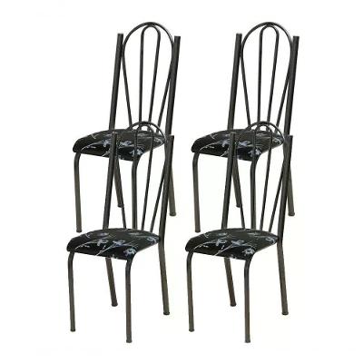 Kit 04 Cadeiras Tubular Cromo Preto 021 Assento Preto Florid