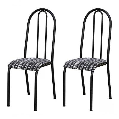 Kit 02 Cadeiras Tubular Cromo Preto 056 Assento Preto Listra