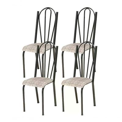 Kit 04 Cadeiras Tubular Cromo Preto 021 Assento Rattan Ratta