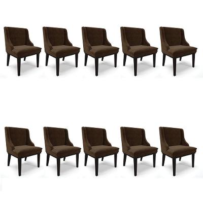 Kit 10 Cadeiras De Jantar Suede Marrom Base Madeira