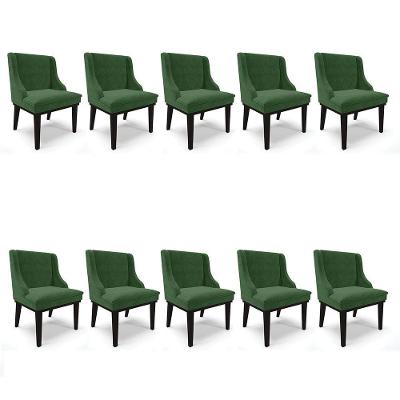 Kit 10 Cadeiras De Jantar Suede Verde Base Fixa Madeira