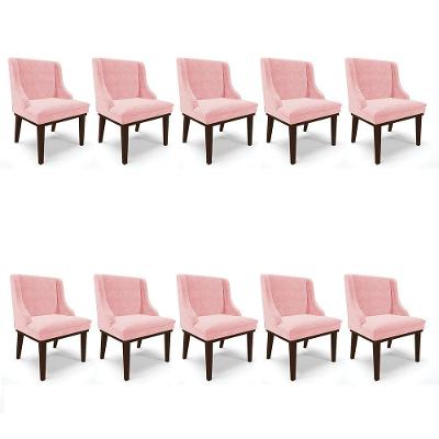 Kit 10 Cadeiras De Jantar Suede Rosa Bebê Base Fixa Madeira