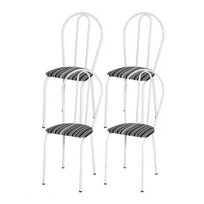 Kit 04 Cadeiras Tubular Branco 004 Assento Preto Listrado Pr