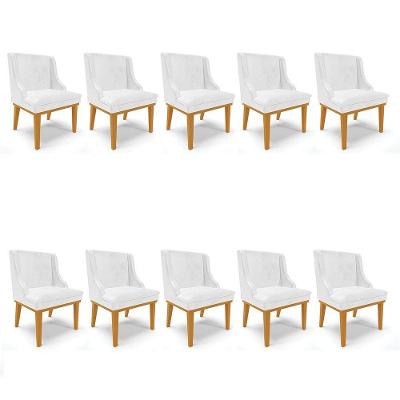 Kit 10 Cadeiras Corano Branco Base Madeira Castanho
