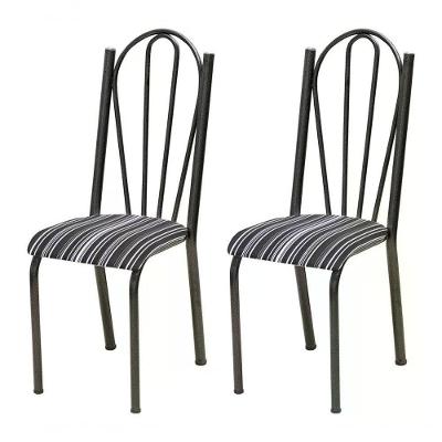 Kit 02 Cadeiras Tubular Cromo Preto 021 Assento Preto Listra