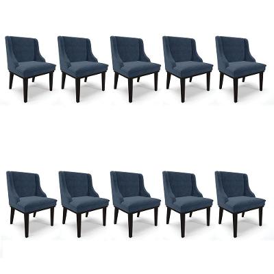 Kit 10 Cadeiras De Jantar Suede Azul Marinho Base Madeira