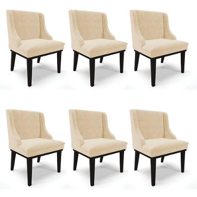 Kit 06 Cadeiras De Jantar Suede Bege Base Fixa Madeira