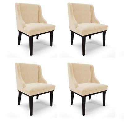 Kit 04 Cadeiras De Jantar Suede Bege Base Fixa Madeira