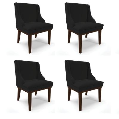 Kit 04 Cadeiras De Jantar Linho Base Madeira Cor A79 Preto