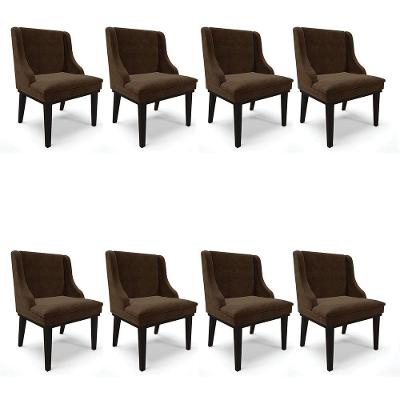 Kit 08 Cadeiras De Jantar Suede Marrom Base Madeira
