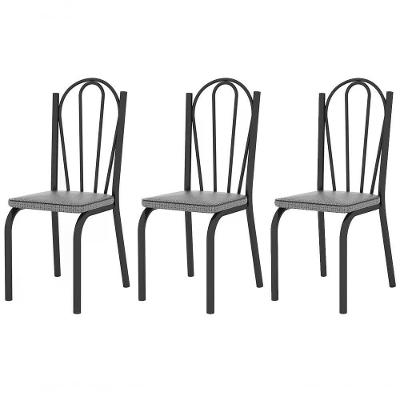 Kit 03 Cadeiras Tubular Preto Fosco 121 Assento Platina Plat