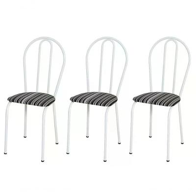 Kit 03 Cadeiras Tubular Branco 004 Assento Preto Listrado Pr
