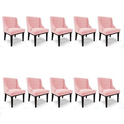 Kit 10 Cadeiras De Jantar Suede Rosa Bebê Base Madeira