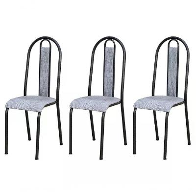Kit 03 Cadeiras Tubular Cromo Preto 058 Assento Grafiato Gra