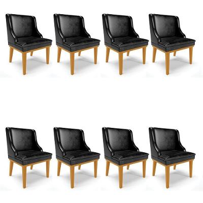 Kit 08 Cadeiras Corano Preto Base Fixa Madeira Castanho