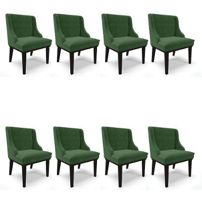 Kit 08 Cadeiras De Jantar Suede Verde Base Fixa Madeira