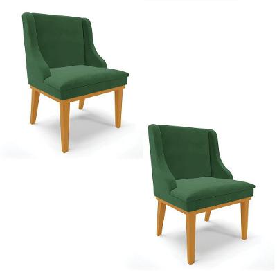 Kit 02 Cadeiras De Jantar Veludo Verde Madeira Castanho