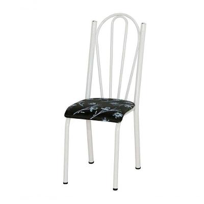 Cadeira Tubular Branca 021 Assento Preto Florido Branco