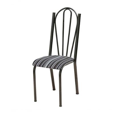 Cadeira Tubular Cromo Preto 021 Assento Preto Listrado