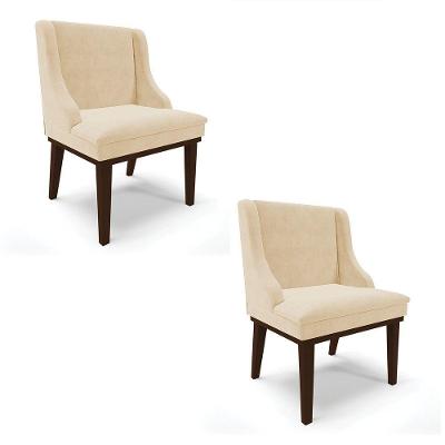 Kit 02 Cadeiras De Jantar Suede Bege Base Fixa Madeira