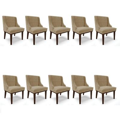 Kit 10 Cadeiras De Jantar Suede Marrom Rato Base Madeira