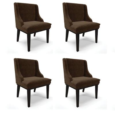 Kit 04 Cadeiras De Jantar Base Madeira Preto Marrom